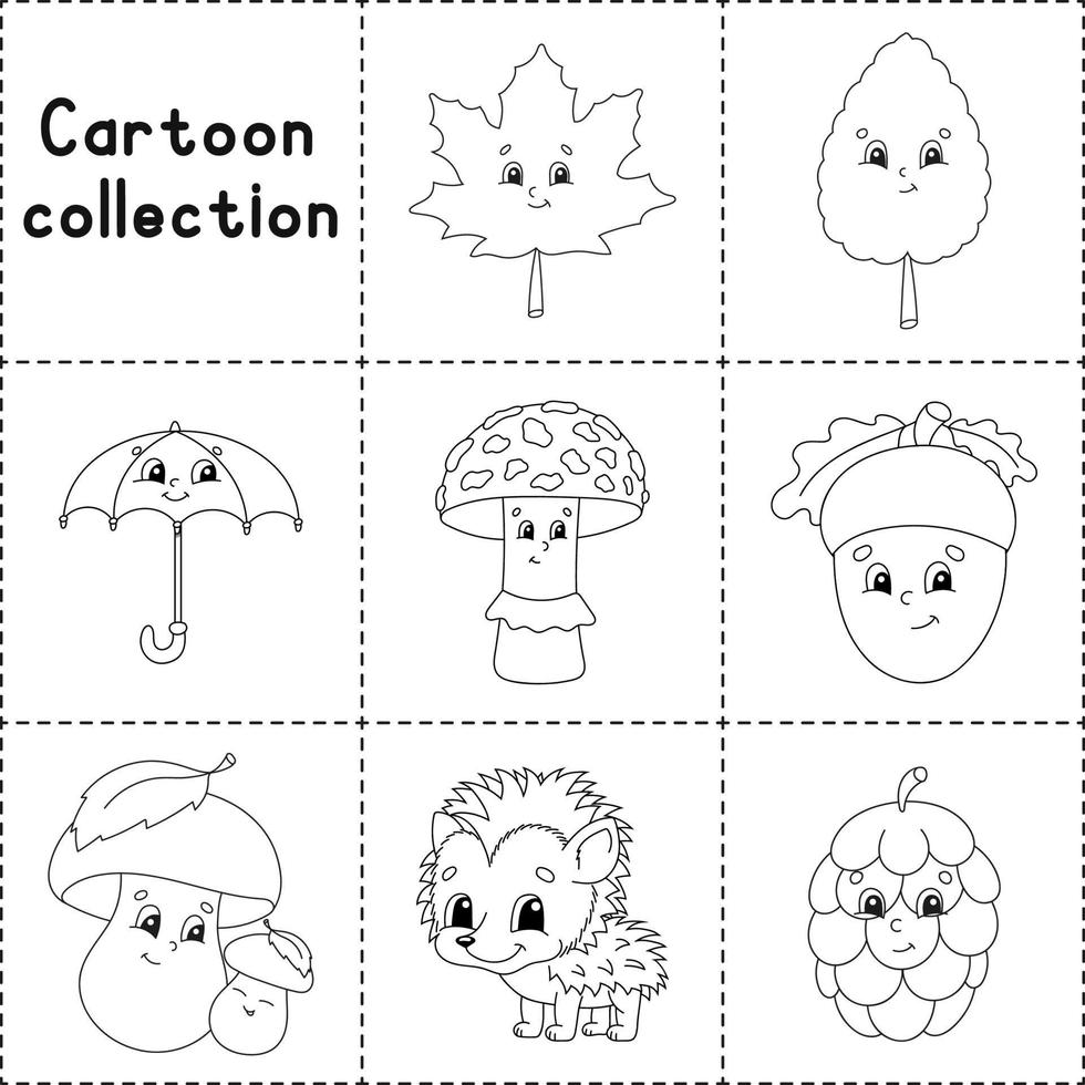 Autumn theme. Coloring book page for kids. Cartoon style character. Vector illustration isolated on white background.