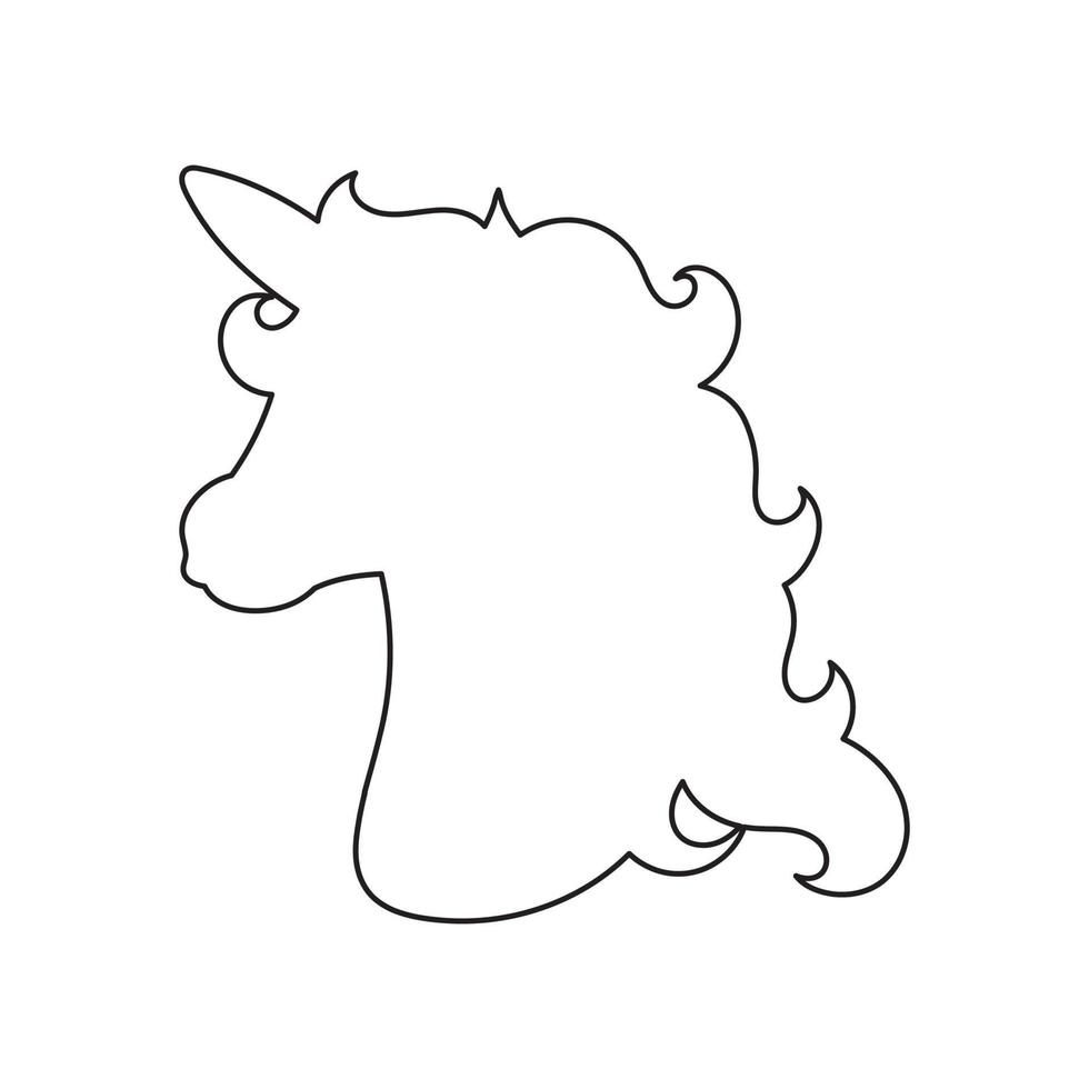 cabeza de caballo unicornio. silueta de contorno. elemento de diseño ilustración vectorial aislado sobre fondo blanco. plantilla para libros, pegatinas, carteles, tarjetas, ropa. vector