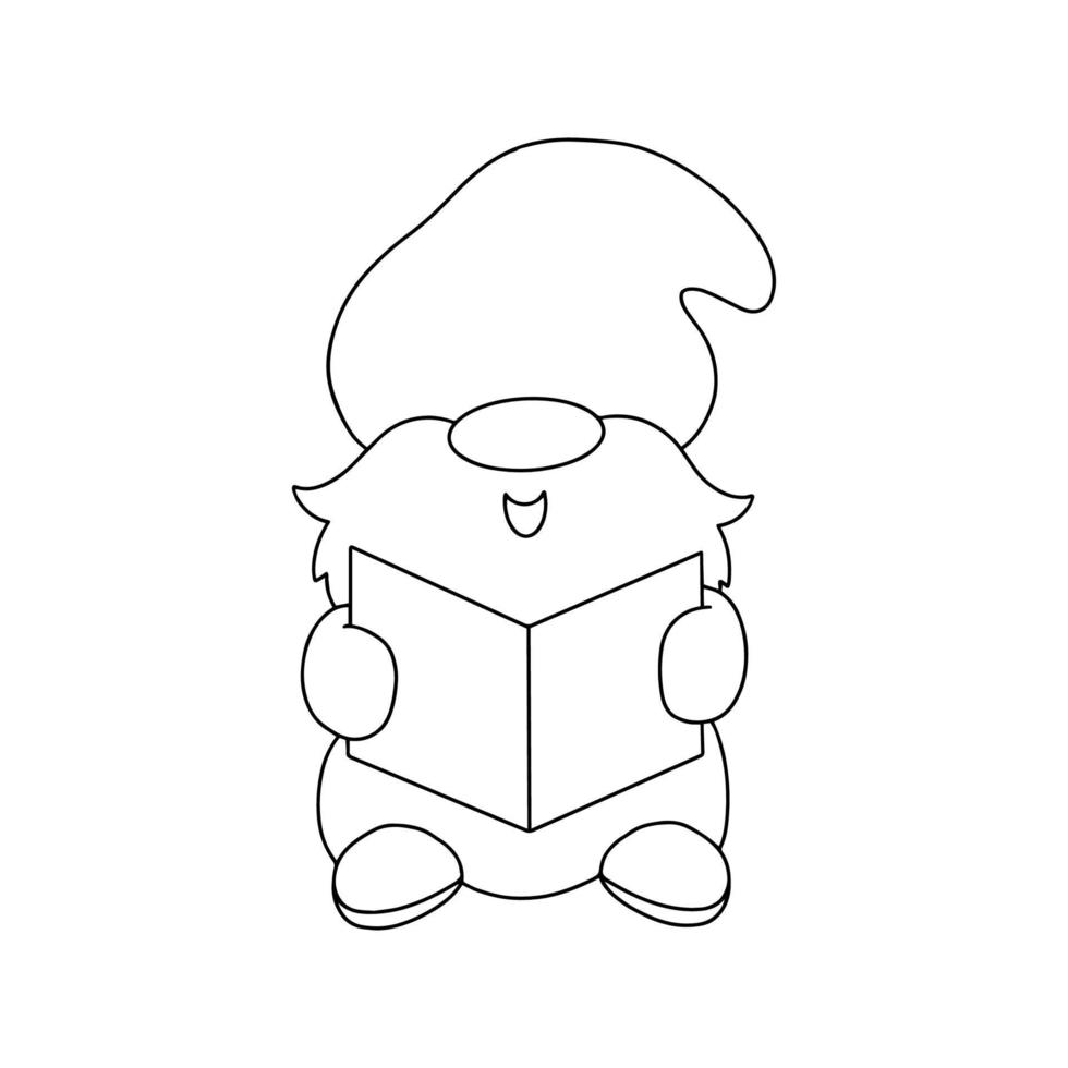 The gnome sings a Christmas song. Coloring book page for kids. Cartoon style character. Vector illustration isolated on white background.
