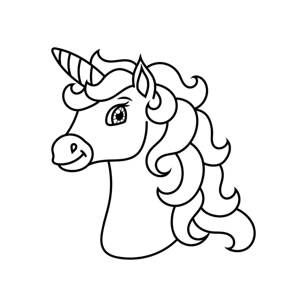 Horse unicorn head. Coloring book page for kids. Cartoon style. Vector illustration isolated on white background.