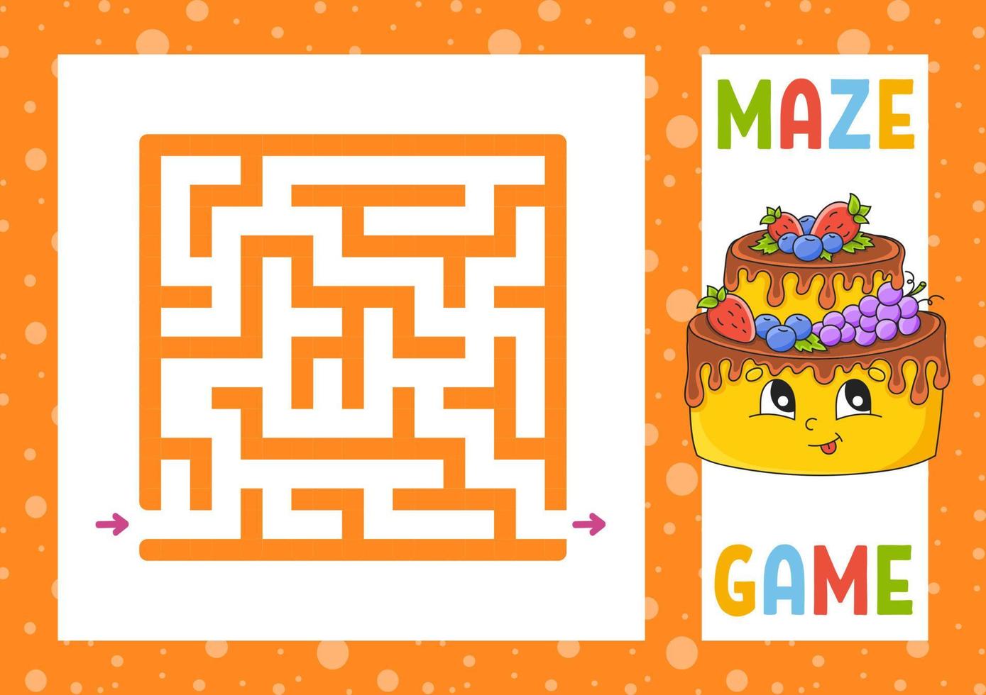Square maze. Game for kids. Puzzle for children. Happy character. Labyrinth conundrum. Color vector illustration. Find the right path. Isolated vector illustration. Cartoon style.