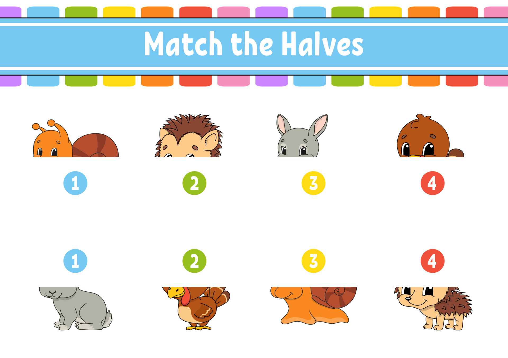 Match the halves. Education developing worksheet. Animal ...