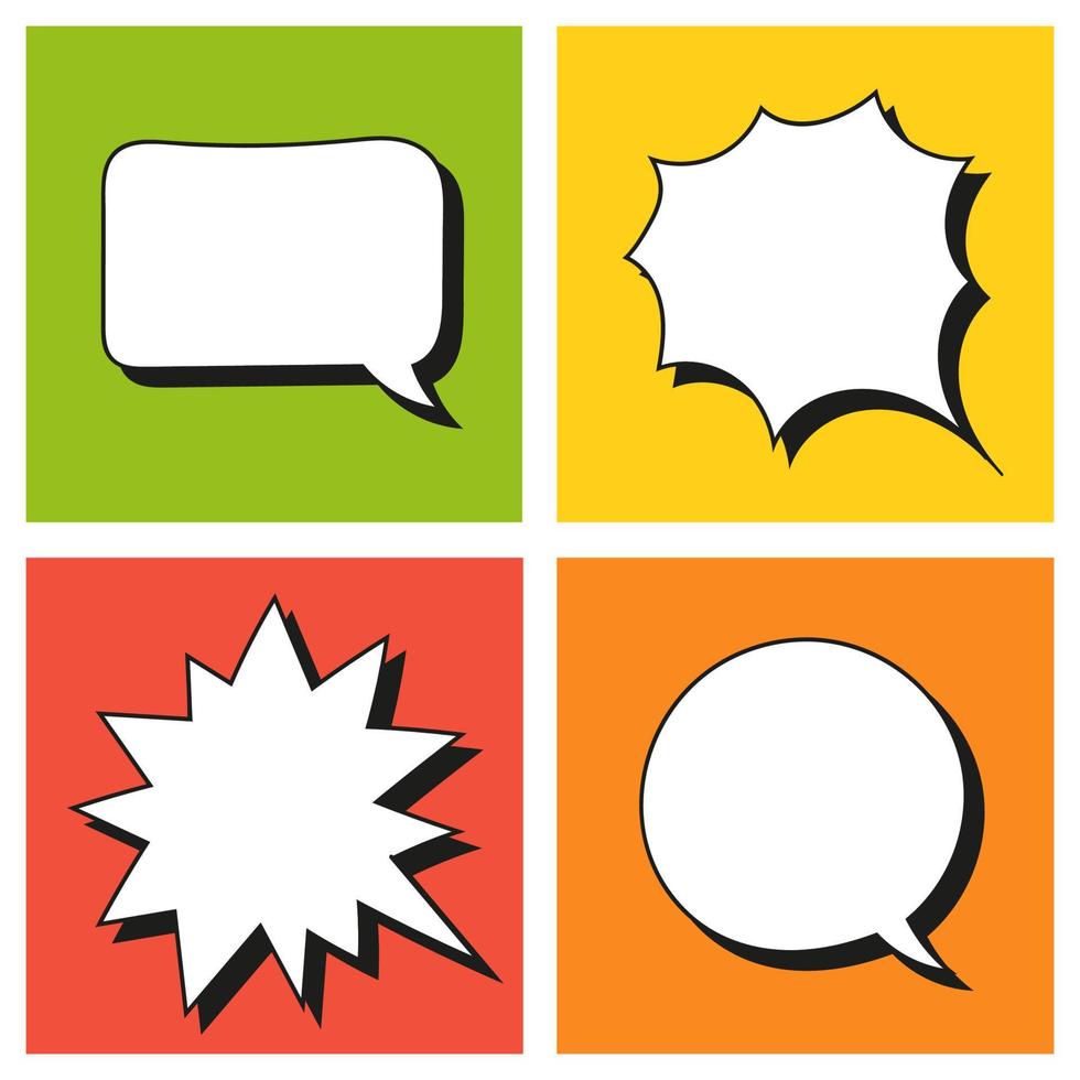 Text bubbles. Bright stickers. Comic cloud label. Color vector isolated illustration.