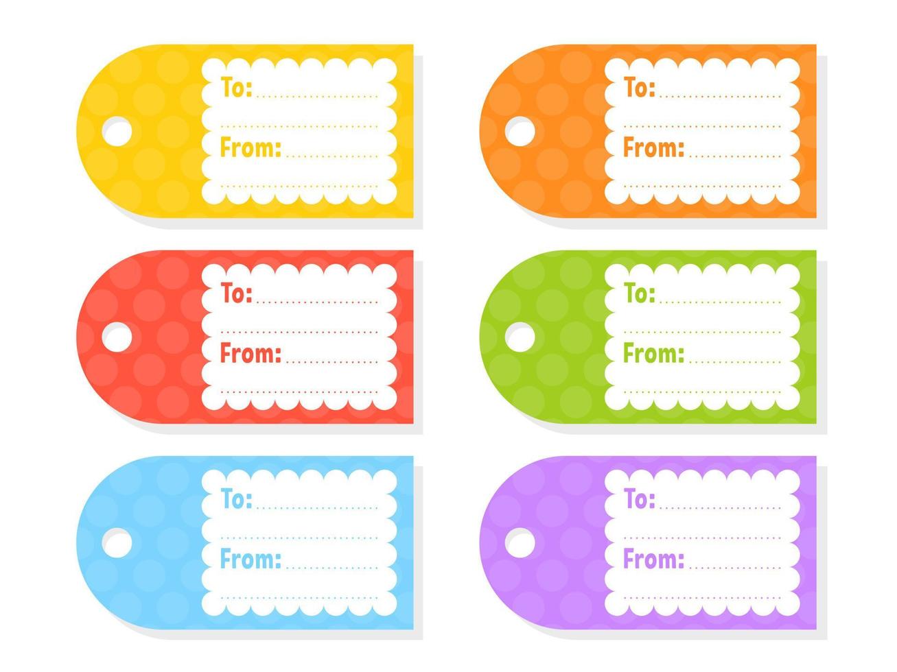 Gift tags. Bright stickers. Rectangular label. For holidays with space for your text. Color vector isolated illustration.