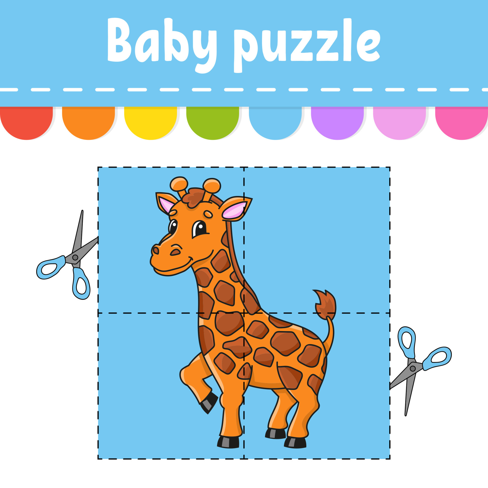 Puzzle game for kids. Giraffe animal. Jigsaw pieces. Color ...