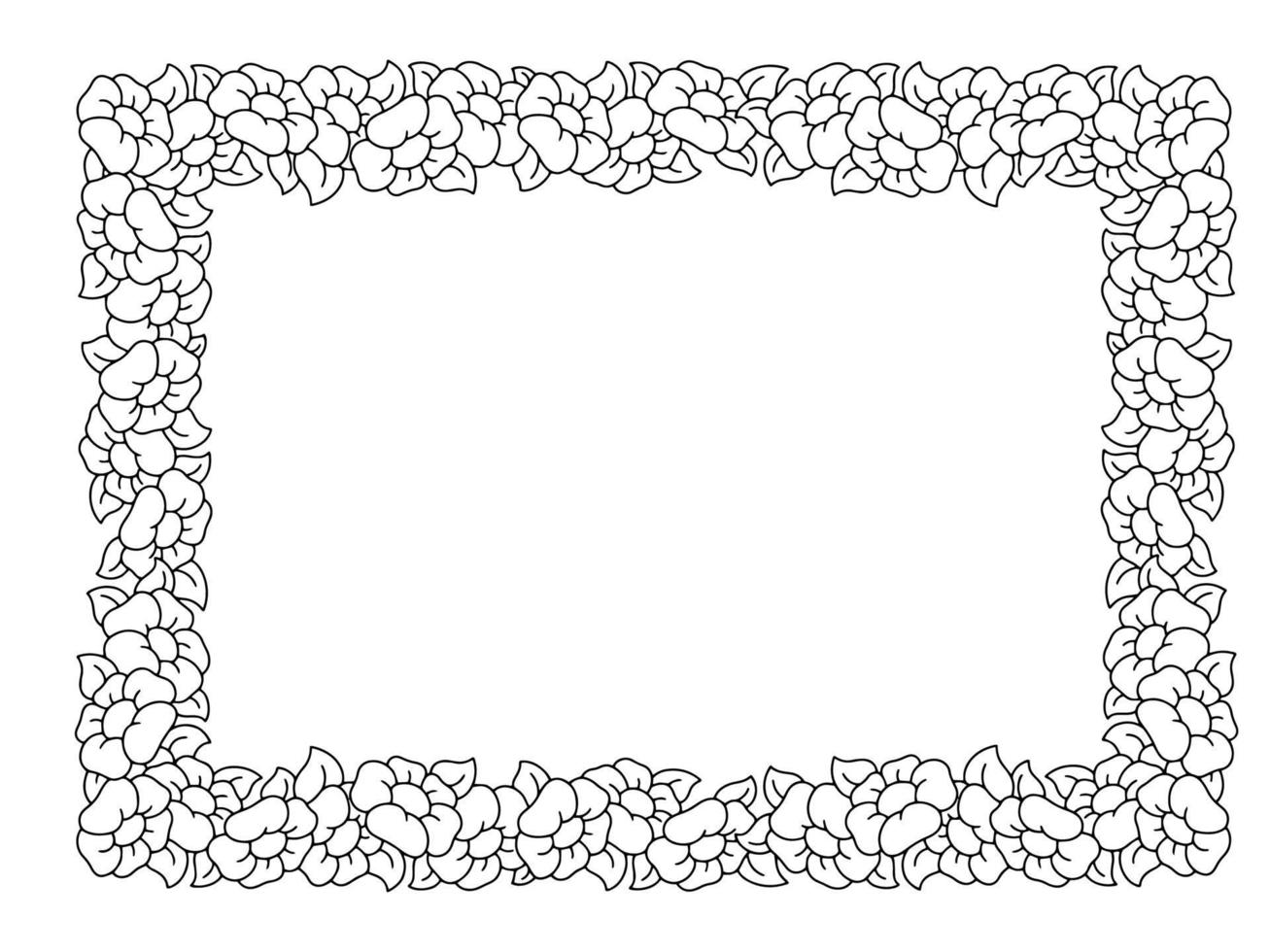 Beautiful flower frame. Coloring page. Design element for greeting card, wedding invitation, birthday. Vector illustration isolated on white background.