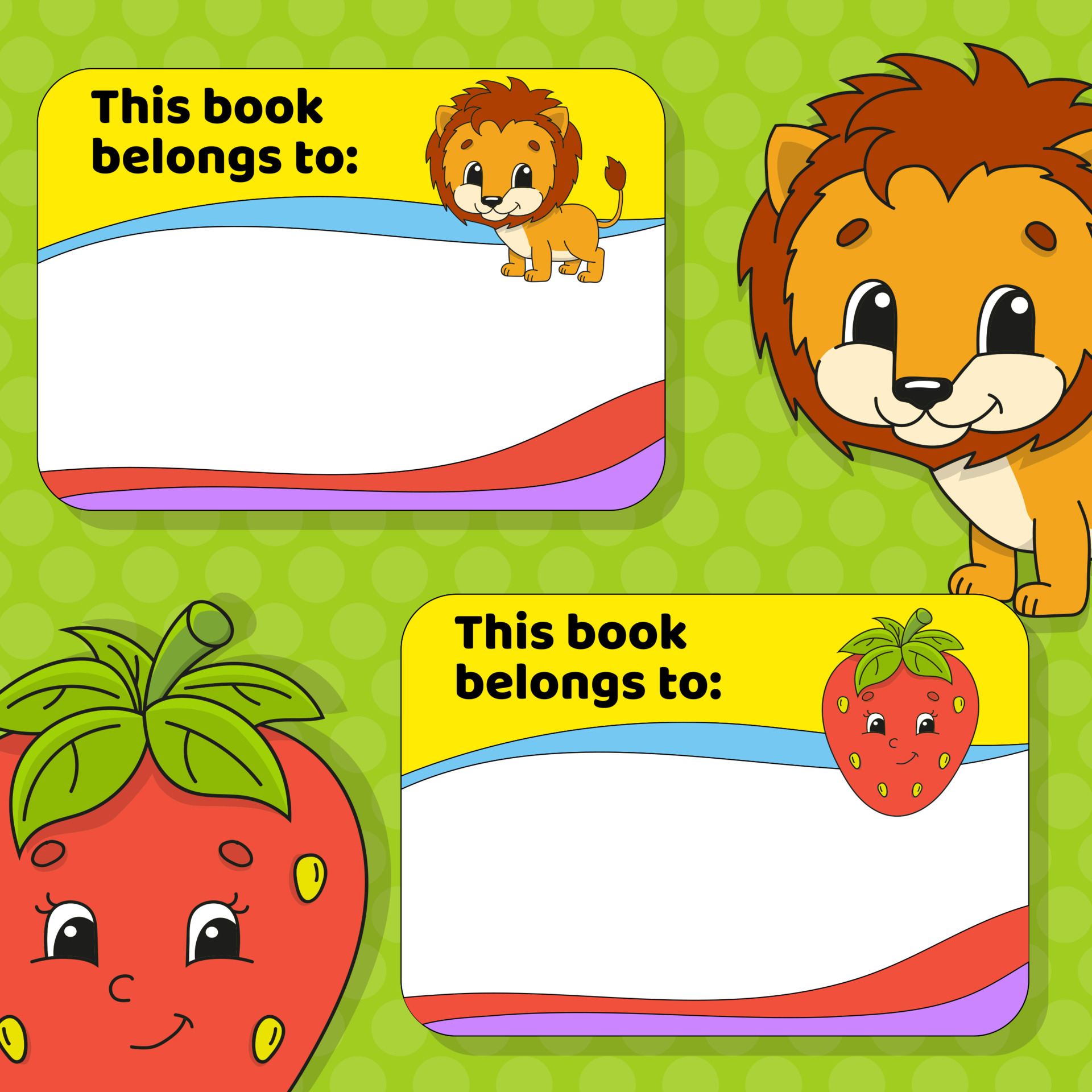 School labels for books and notebooks. Bright stickers ...