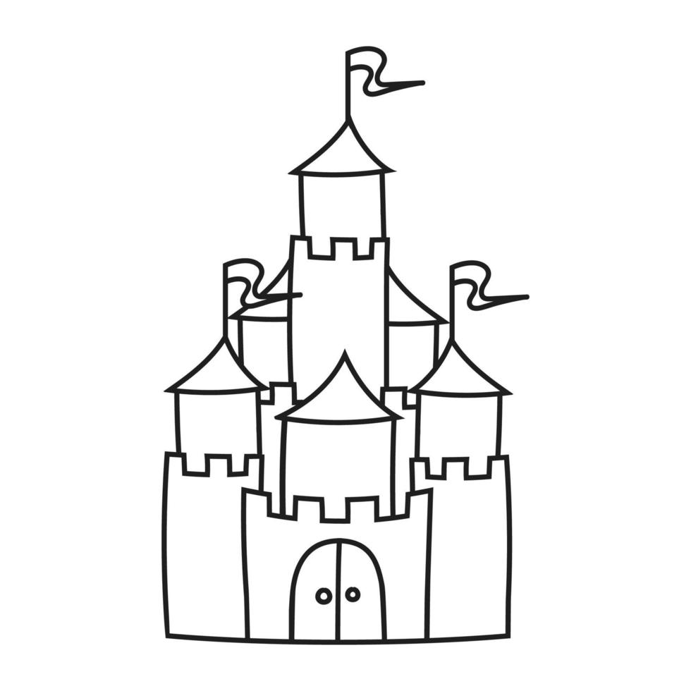 Fairytale castle. Coloring book page for kids. Cartoon style. Vector