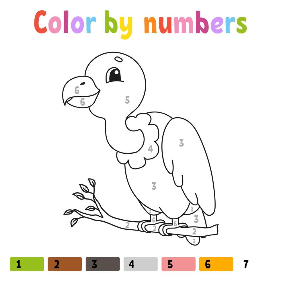 Color by numbers. Coloring book for kids. Vector illustration. cartoon character. Hand drawn. Worksheet page for children. Isolated on white background.