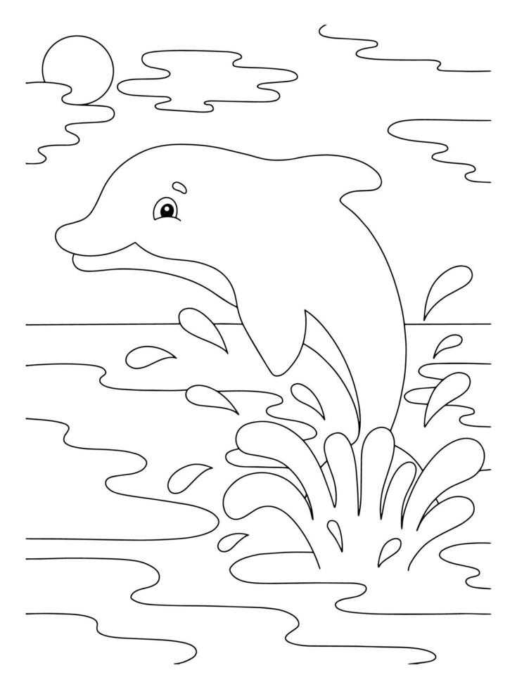 un lindo delfín salpica en el agua. página de libro para colorear para niños. personaje de estilo de dibujos animados. ilustración vectorial aislado sobre fondo blanco. vector