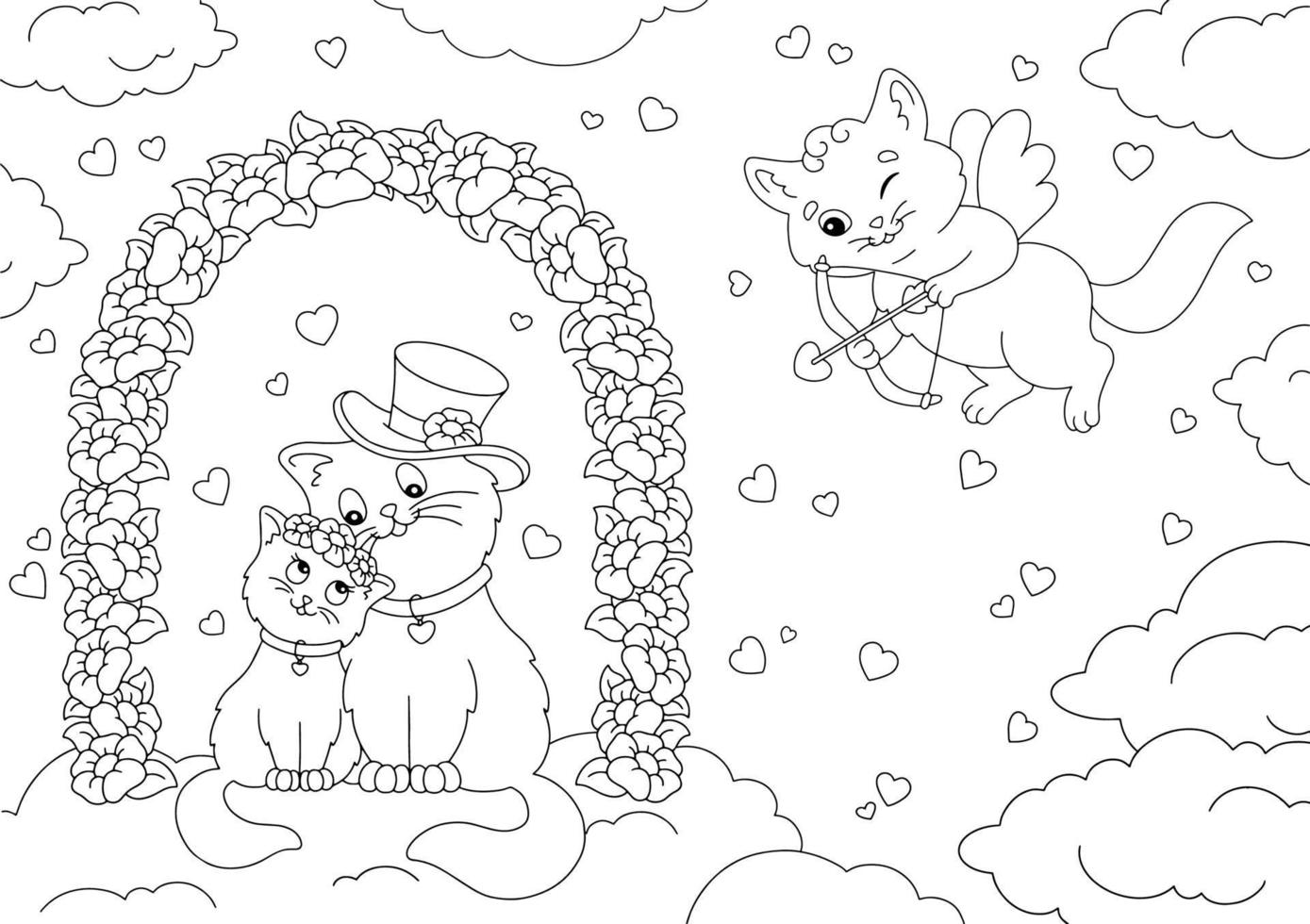 Coloring book page for kids. Cartoon style character. Vector illustration isolated on white background. Valentine's Day.