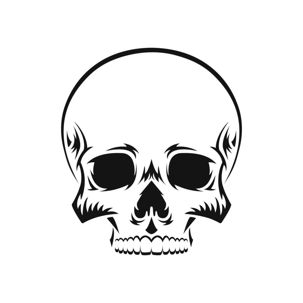 cráneo humano. silueta negra. elemento de diseño. boceto dibujado a mano. estilo vintage. ilustración vectorial aislado sobre fondo blanco. vector