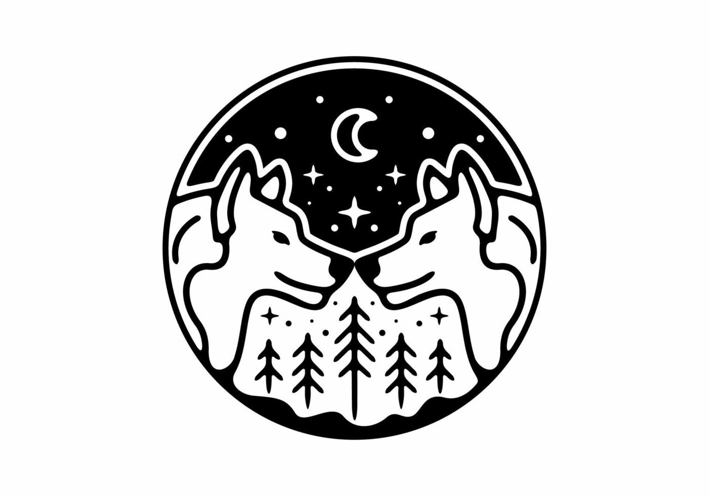 Line art illustration of wild wolf vector