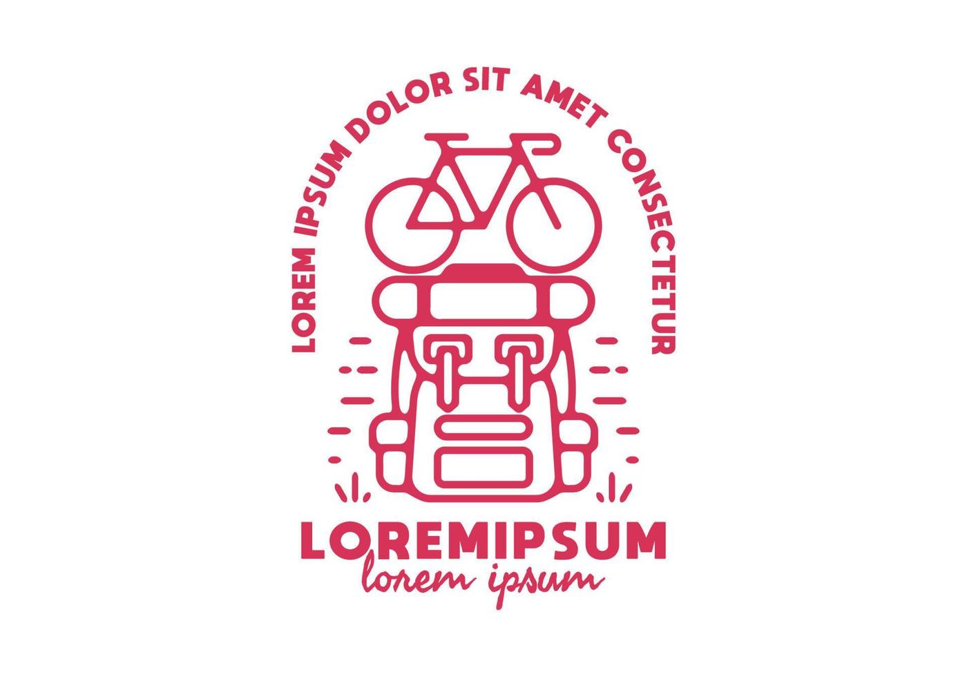 arte de línea de mochilero en bicicleta con texto de lorem ipsum vector