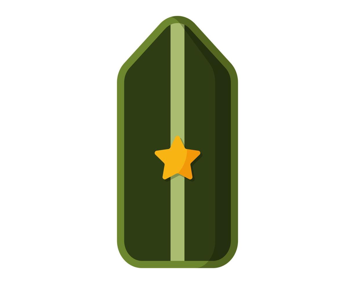 Green military ranks shoulder badge, army soldier chevron strap, soldier uniform sign with one golden star. vector