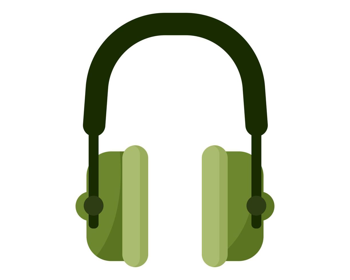 Green khaki military noise canceling earmuffs to protect ears while shooting. vector