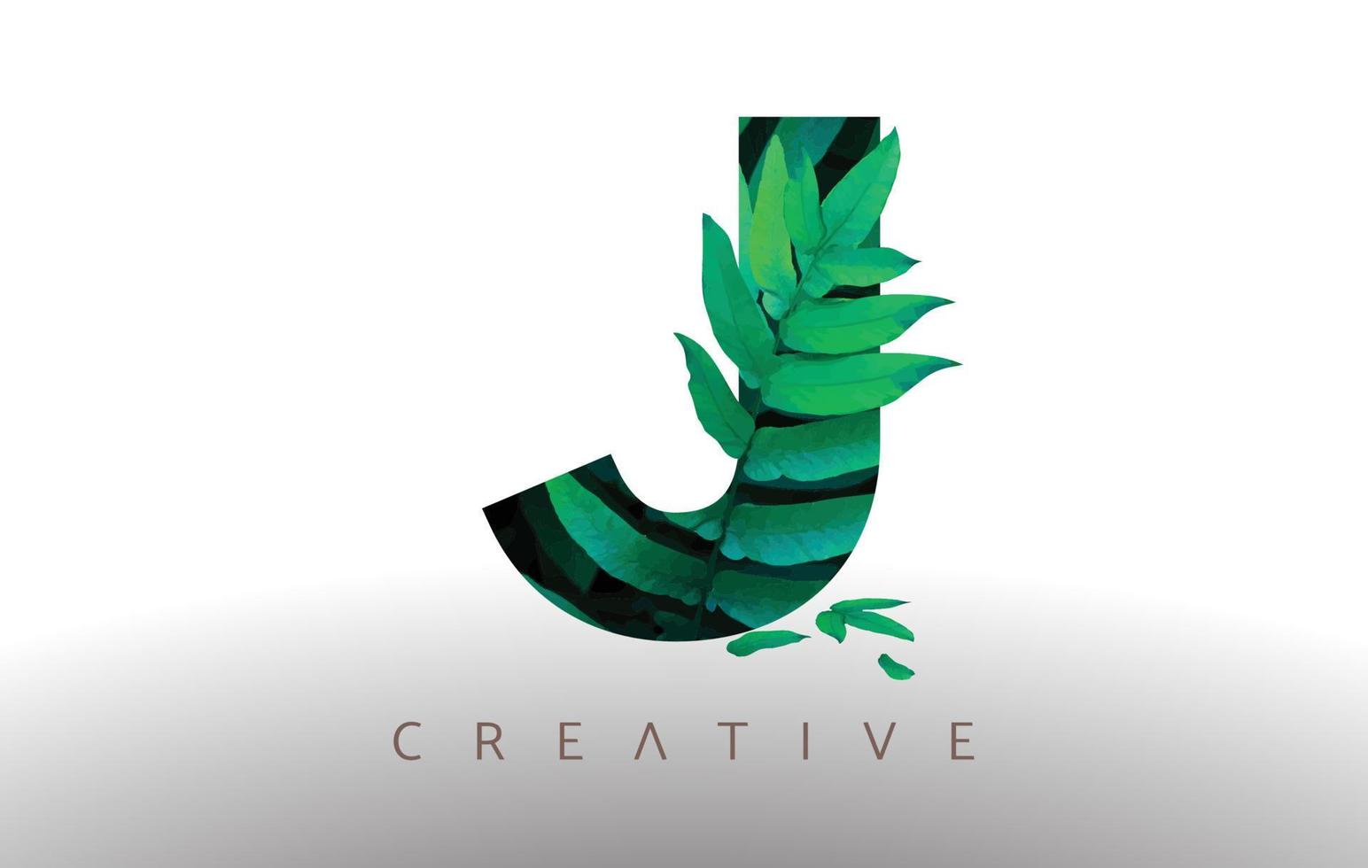 icono de diseño del logotipo de la letra j de la hoja ecológica verde botánico hecho de hojas verdes que salen de la letra. vector