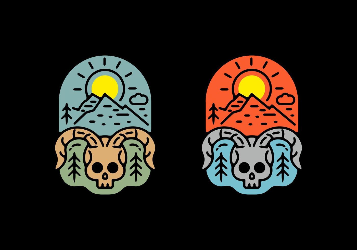cráneo colorido con ilustración de cuernos curvos vector