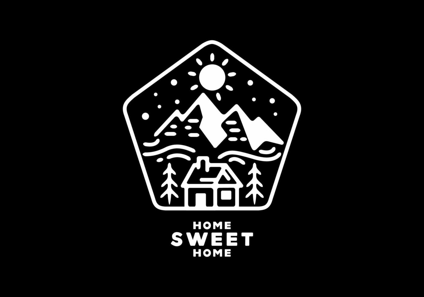 Pentagon badge Home sweet home line art illustration vector