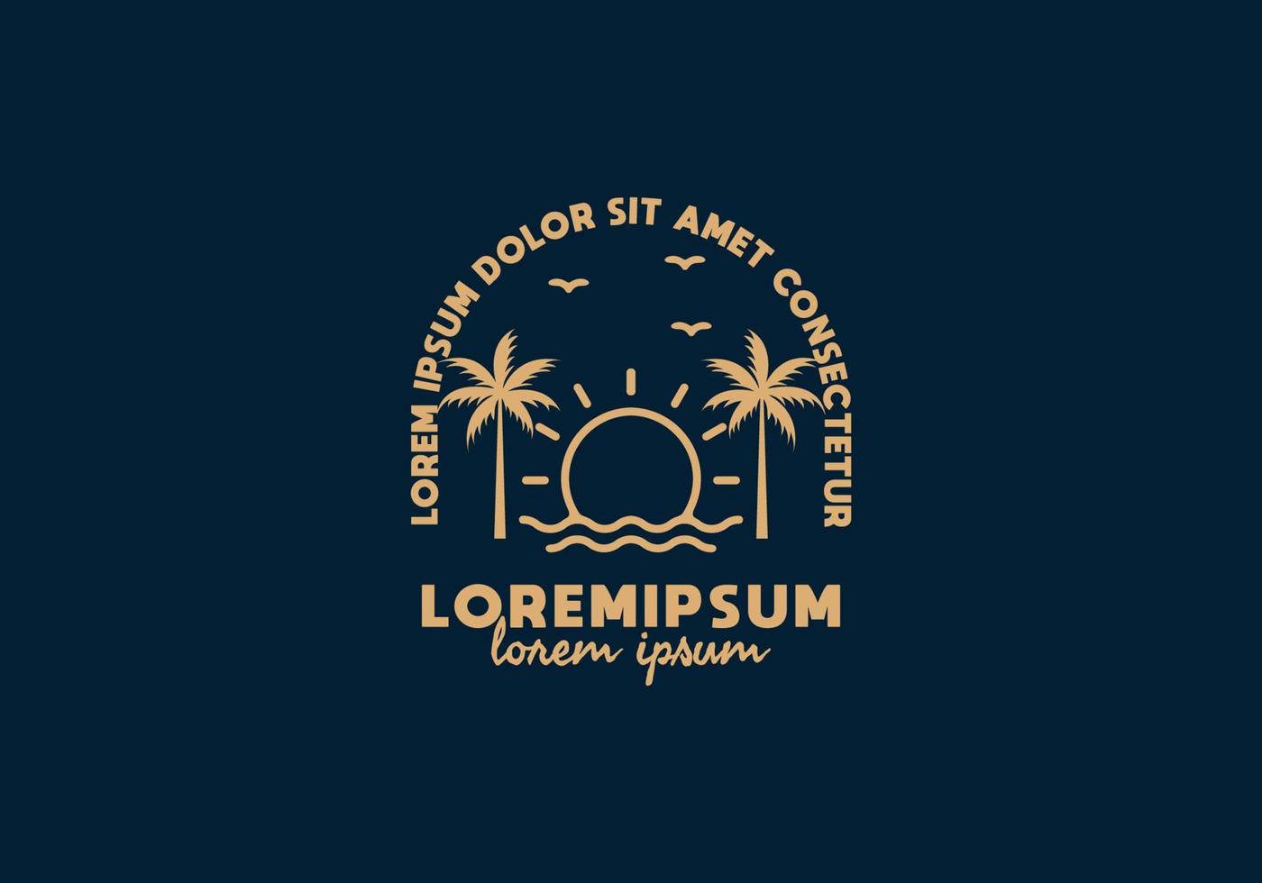 arte de línea de puesta de sol de playa con texto de lorem ipsum vector