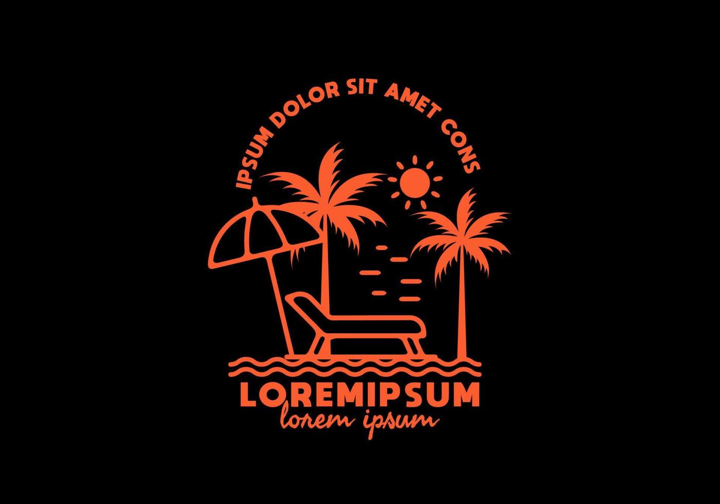 Beach chair and umbrella line art with lorem ipsum text vector