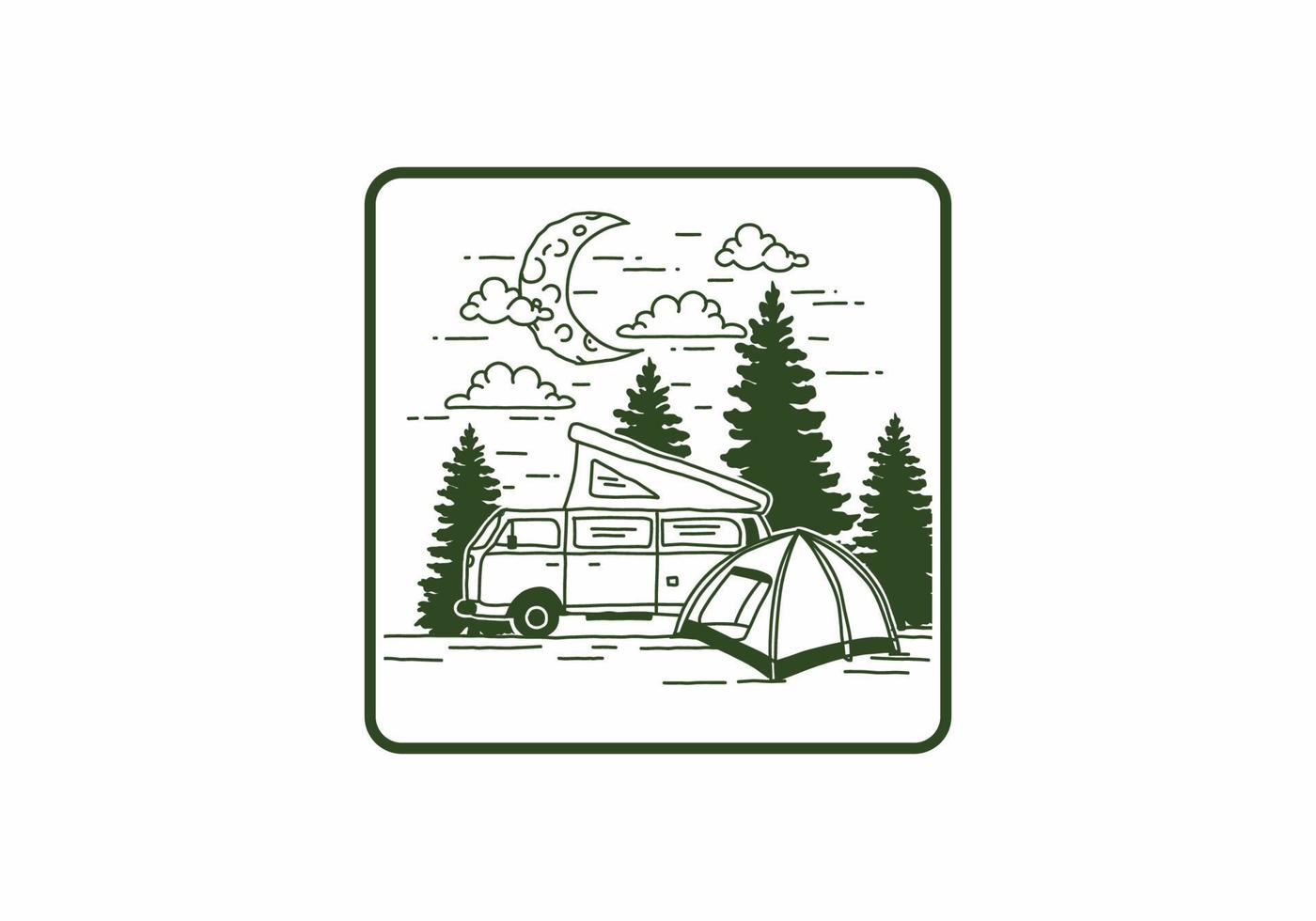camping de media luna con ilustración de autocaravana vector