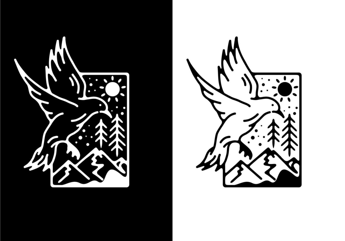 Black and white color of flying bird line art vector
