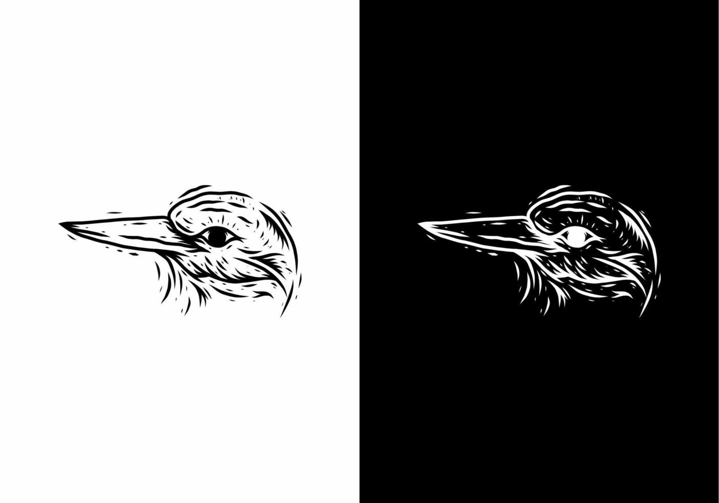 Black and white bird head line art drawing vector