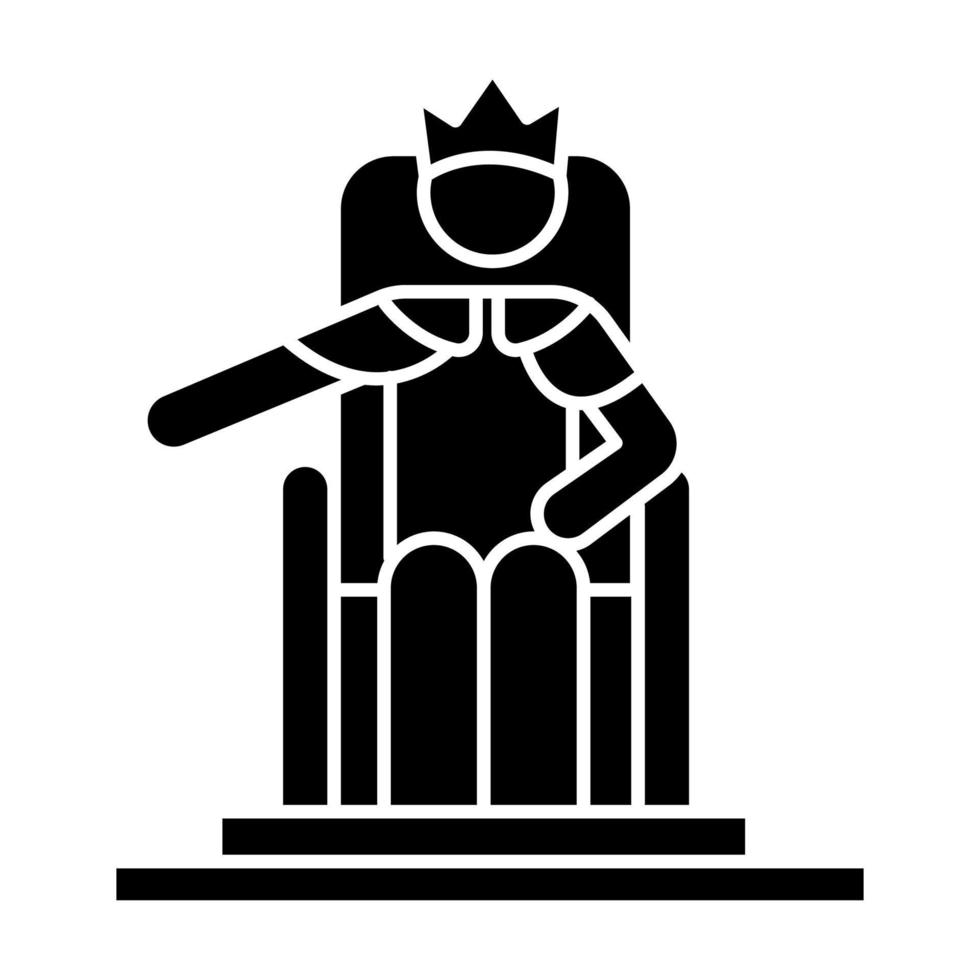 Wise Ruling Solomon Bible story glyph icon. Jerusalem king sitting on throne. Christian religion, holy book scene. Biblical narrative. Silhouette symbol. Negative space. Vector isolated illustration