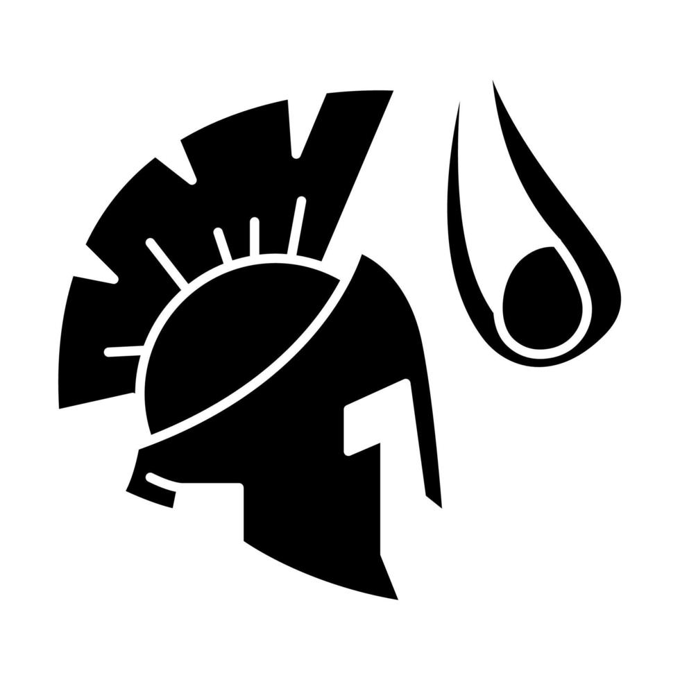 David and Goliath Bible story glyph icon. Legendary giant warrior helmet. Religious legend. Christian religion. Biblical narrative. Silhouette symbol. Negative space. Vector isolated illustration
