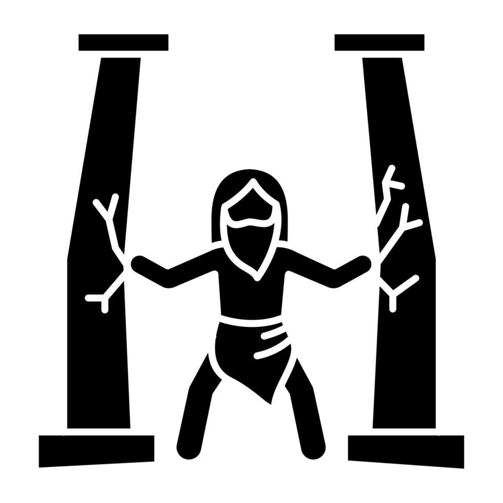 Samson Bible story glyph icon. Last of judge. Strong powerful superhuman. Religious legend. Christian religion. Biblical narrative. Silhouette symbol. Negative space. Vector isolated illustration