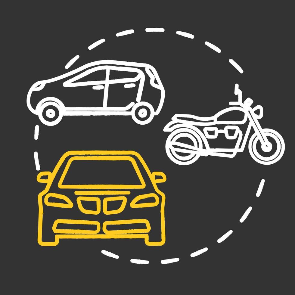 Car museum chalk concept icon. Automotive technology historical exposition. Mechanical bike model. Automobile and motorcycle exhibition idea. Vector isolated chalkboard illustration