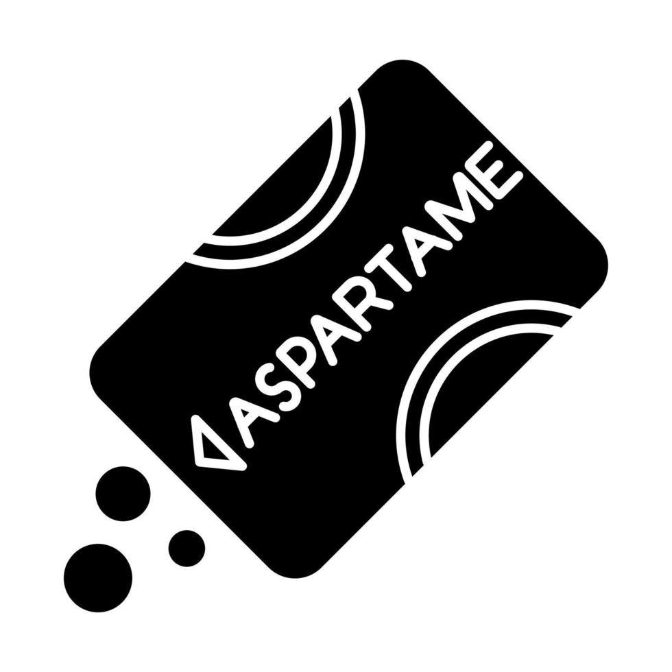 Aspartame glyph icon. Low calorie food additives. Artificial sweetener. Sugar substitude. Organic chemistry product. Silhouette symbol. Negative space. Vector isolated illustration