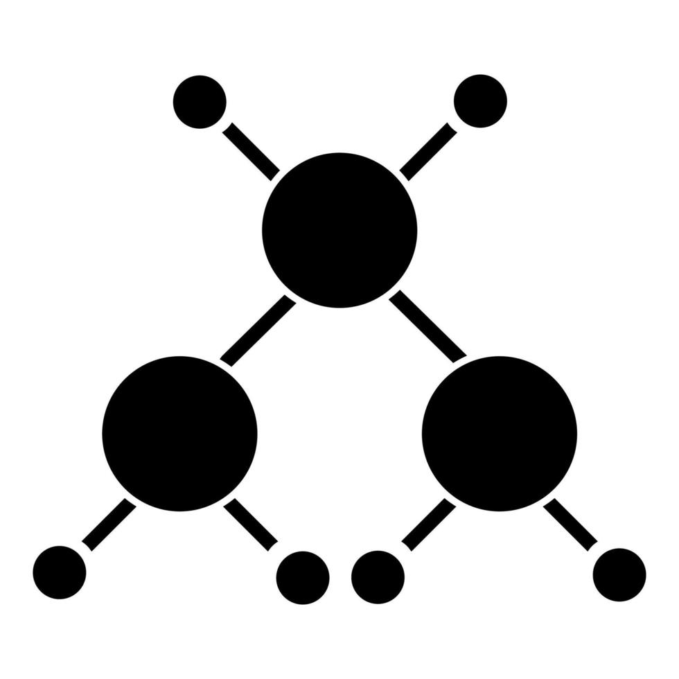 icono de glifo de molécula. estructura cristalina. modelo molecular de bola y palo. elementos de química orgánica. modelado científico del átomo. símbolo de la silueta. espacio negativo. ilustración vectorial aislada vector