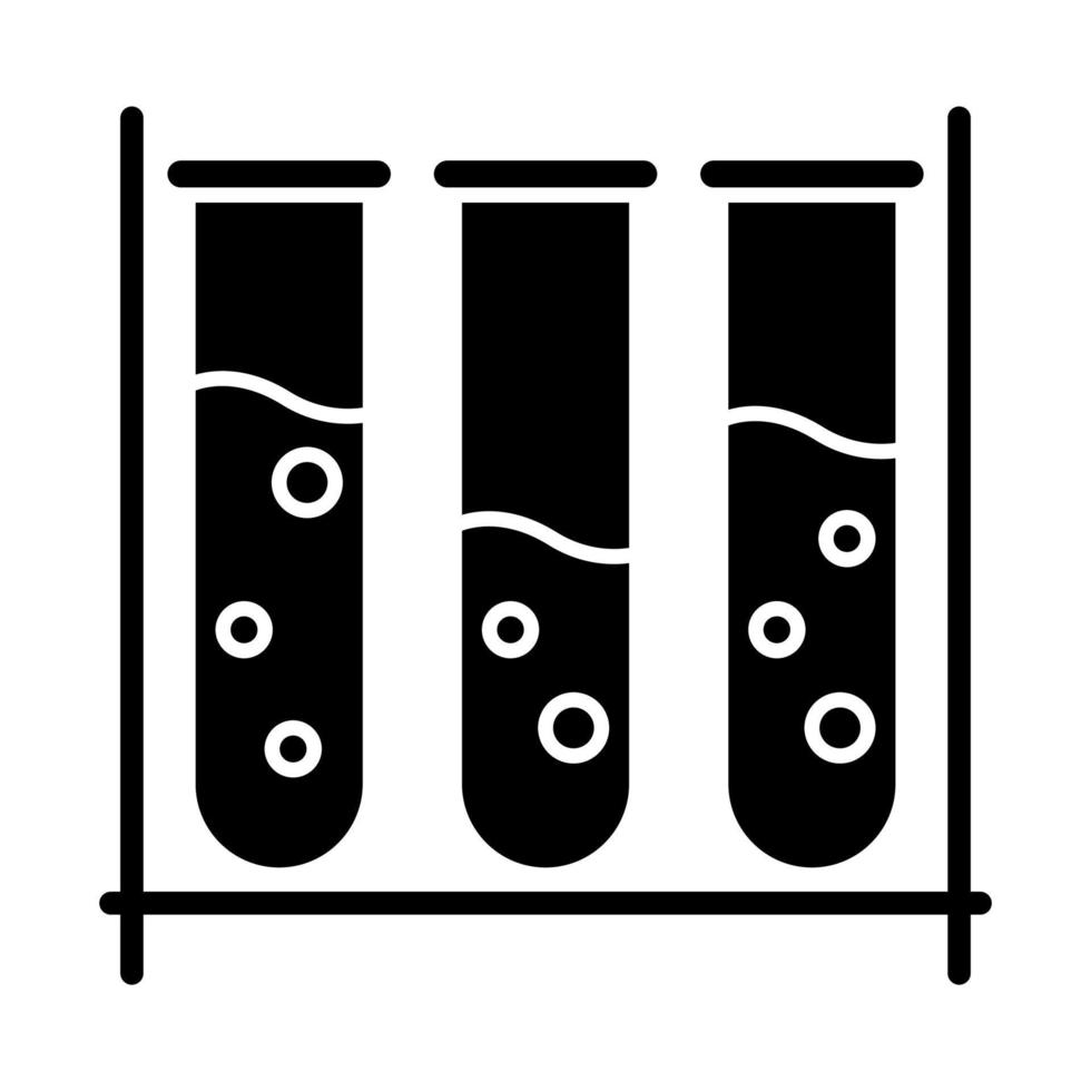 icono de glifo de tubos de ensayo. química Orgánica. trabajo de laboratorio. equipo científico. interacción con productos químicos. investigación científica. símbolo de la silueta. espacio negativo. ilustración vectorial aislada vector