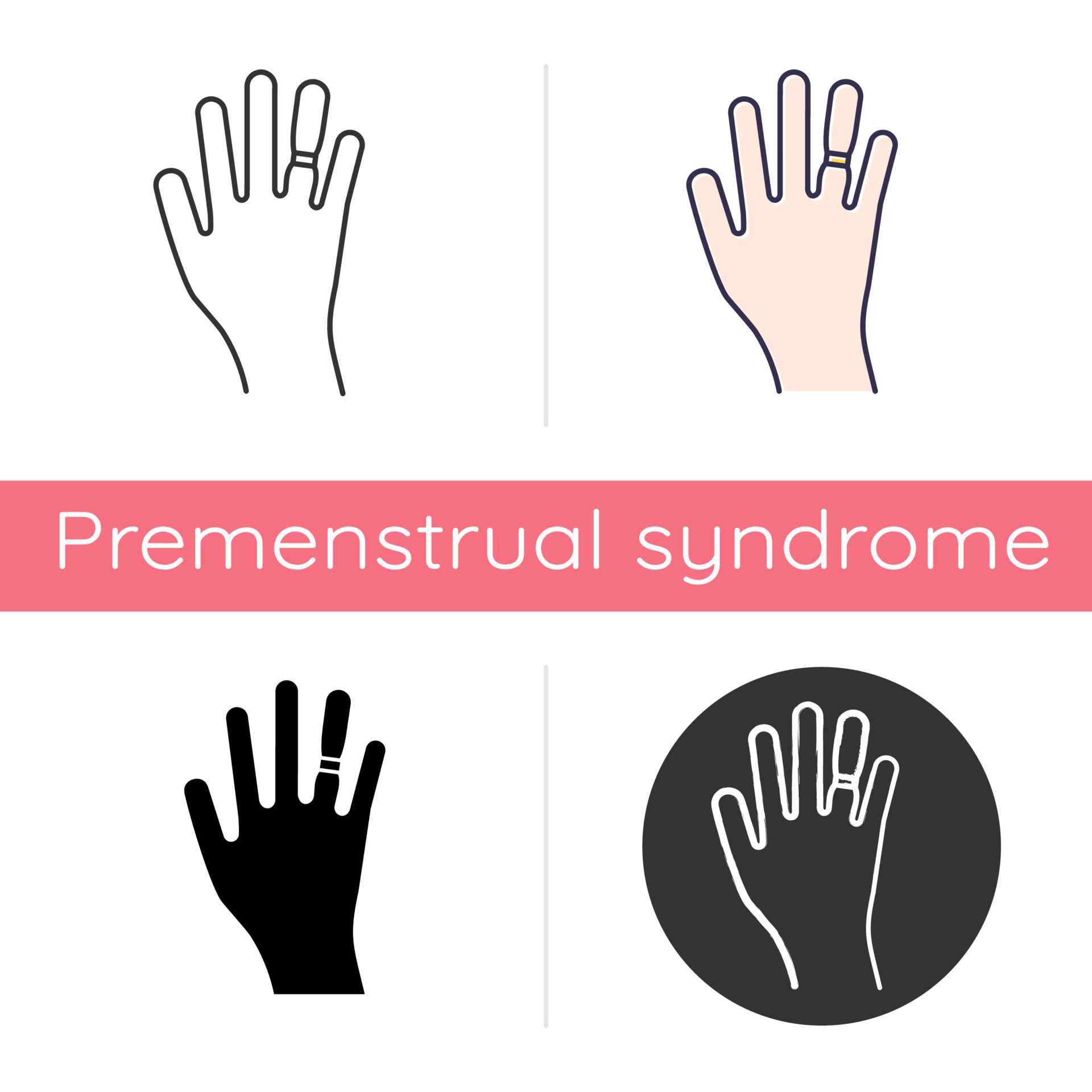 Swelling icon. Weight gain. Swollen finger. Bloating on arm. Hand