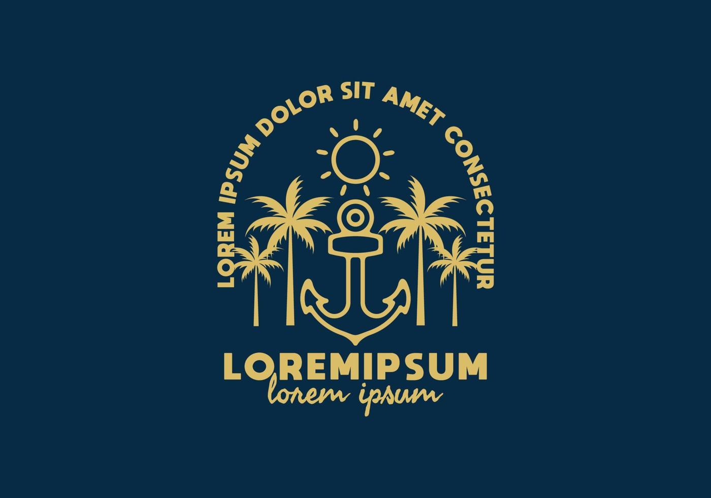 Anchor and coconut tree line art illustration with lorem ipsum text vector