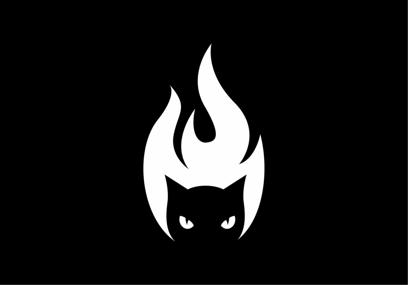 Black and white cat head with flame vector