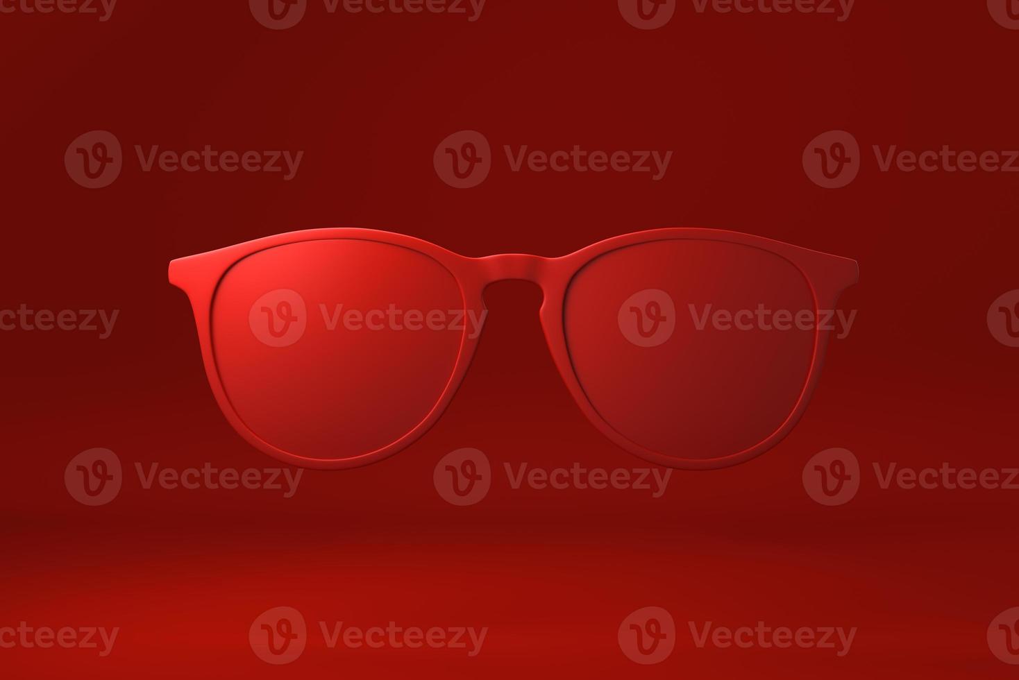 Red Glasses floating in red background. minimal concept idea creative. monochrome. 3D render. photo
