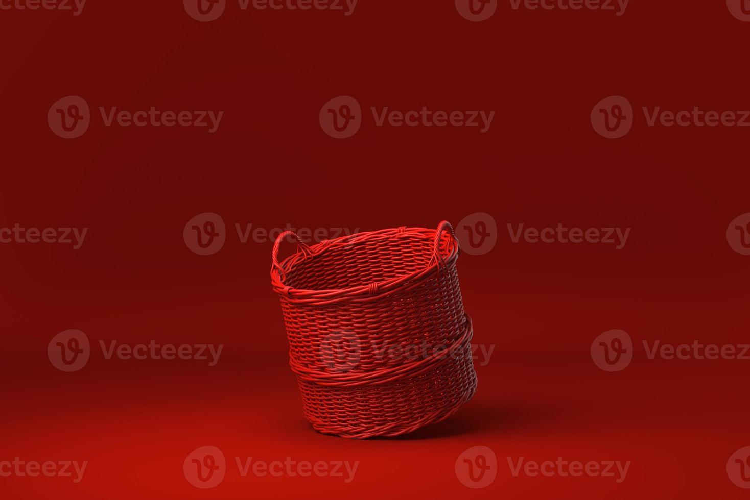 Red wicker basket floating in red background. minimal concept idea creative. monochrome. 3D render. photo