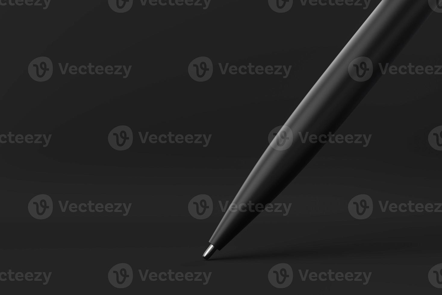 Black Pen floating in Black background. minimal concept idea creative. monochrome. 3D render. photo