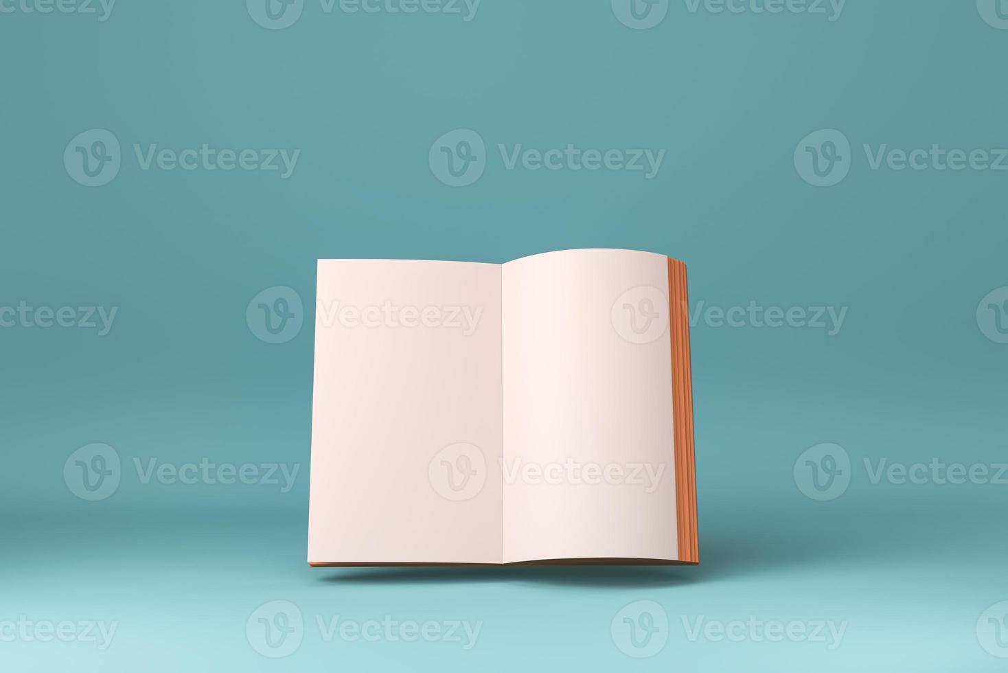 Blank Open Magazine or Book floating in blue background. minimal concept idea creative. 3D render. photo