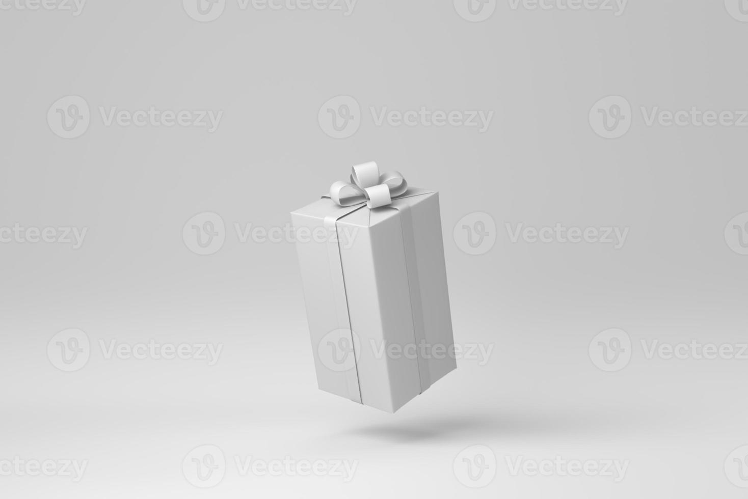 Gift box with ribbon on a white background. minimal concept. monochrome. 3D render. photo