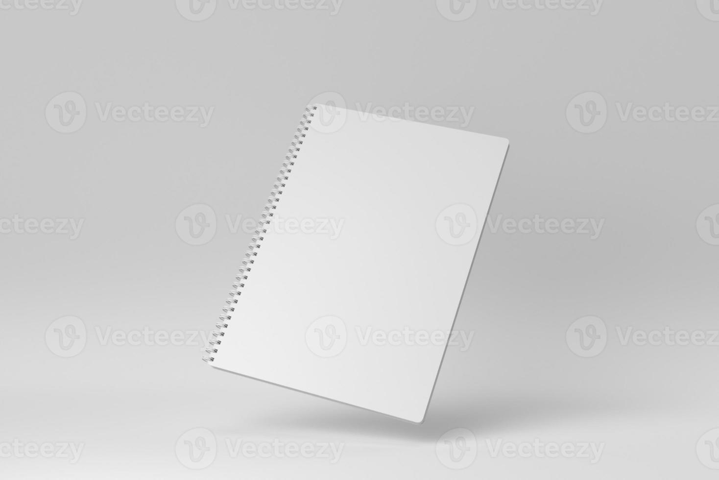 Blank Notebook with spiral on white background. minimal concept. 3D render. photo