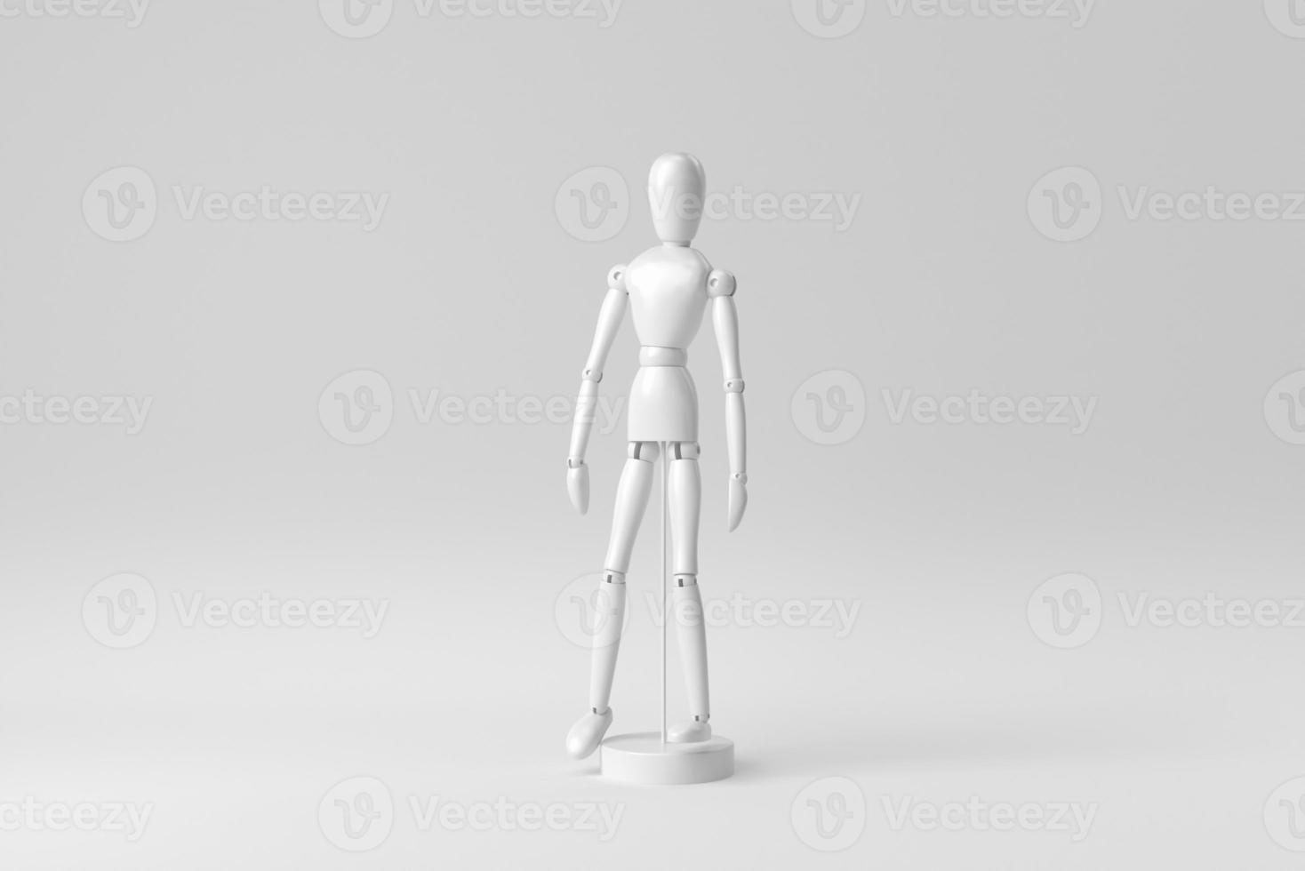 Wooden figure on white background. Paper minimal concept. 3D render. photo