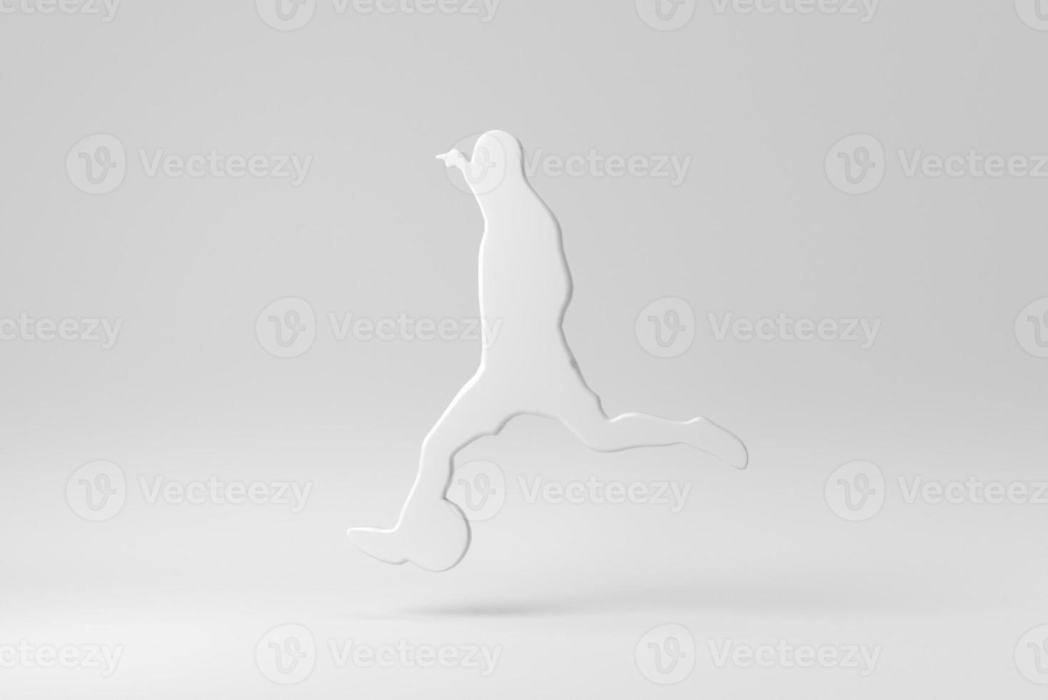 Soccer player in action and boots kicking ball for the goal on white background. Design Template, Mock up. 3D render. photo