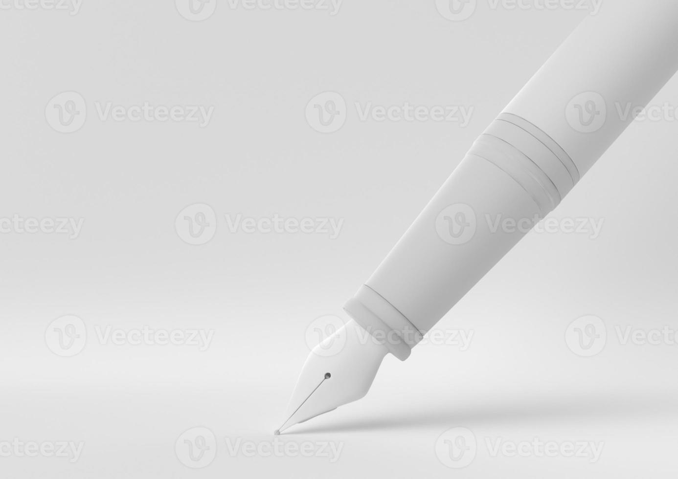 pluma estilográfica blanca escribiendo una firma en fondo blanco. idea de concepto mínimo creativo. monocromo. procesamiento 3d foto