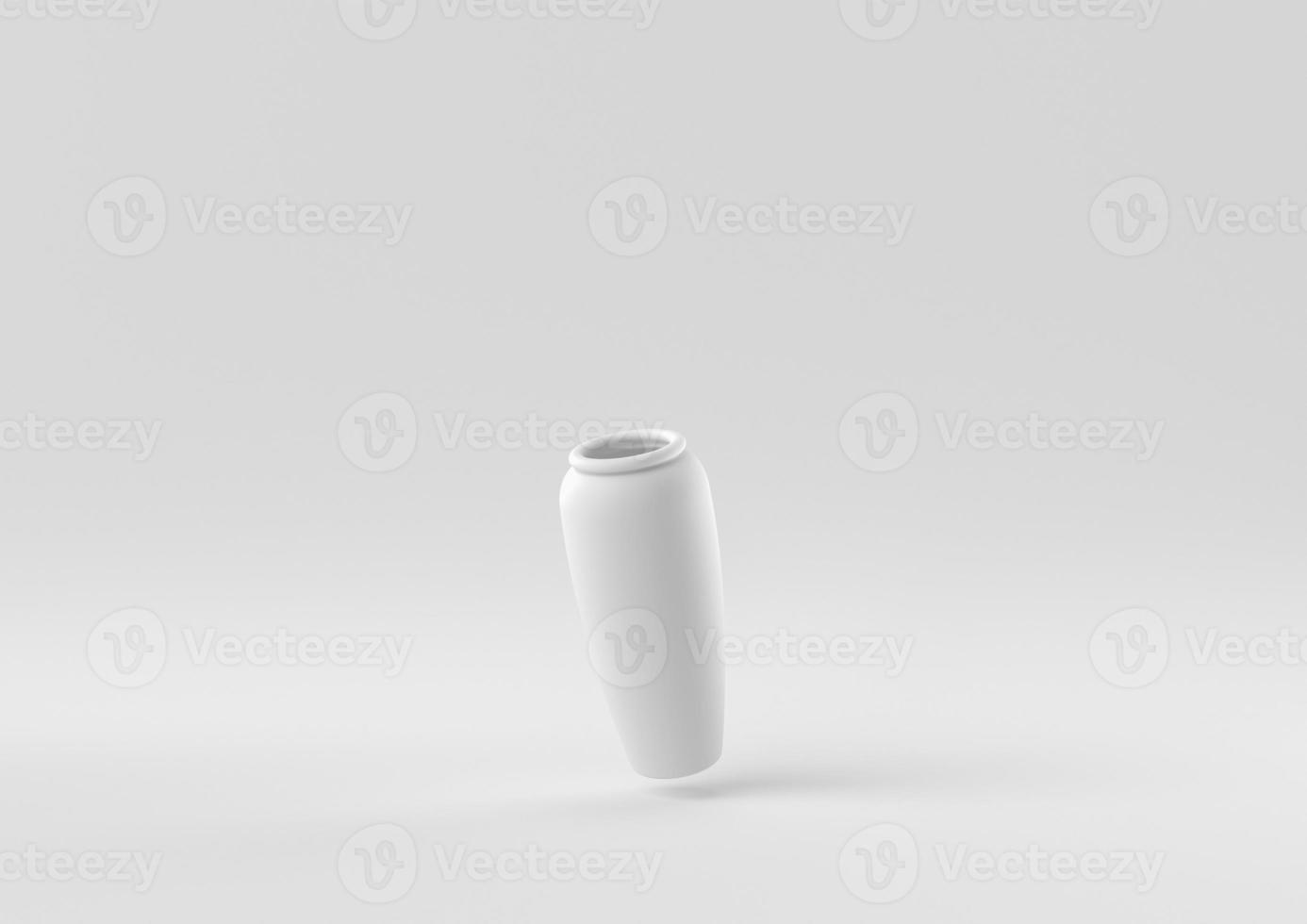 White pottery floating in white background. minimal concept idea creative. monochrome. 3D render. photo