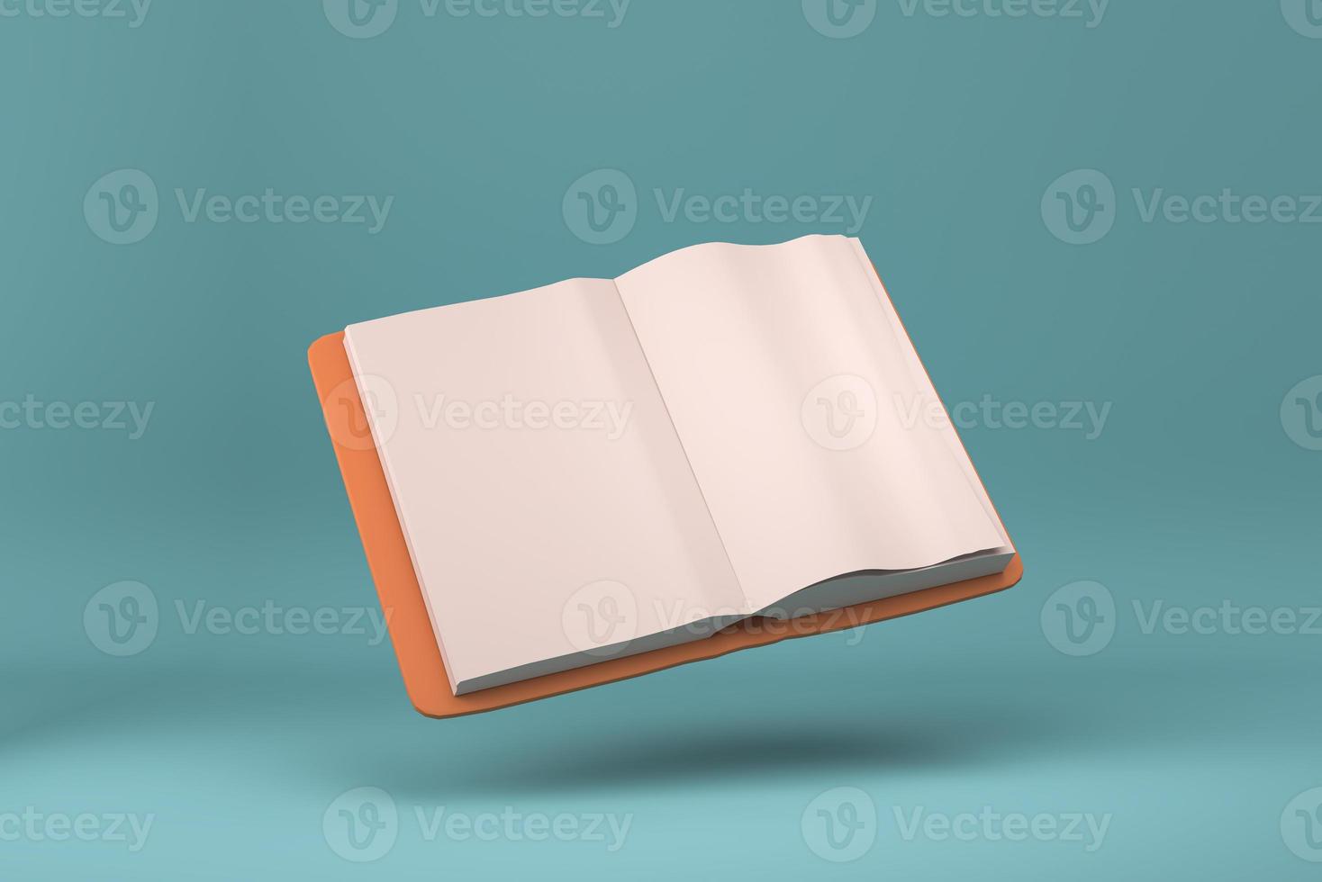 Blank Open Magazine or Book floating in blue background. minimal concept idea creative. 3D render. photo