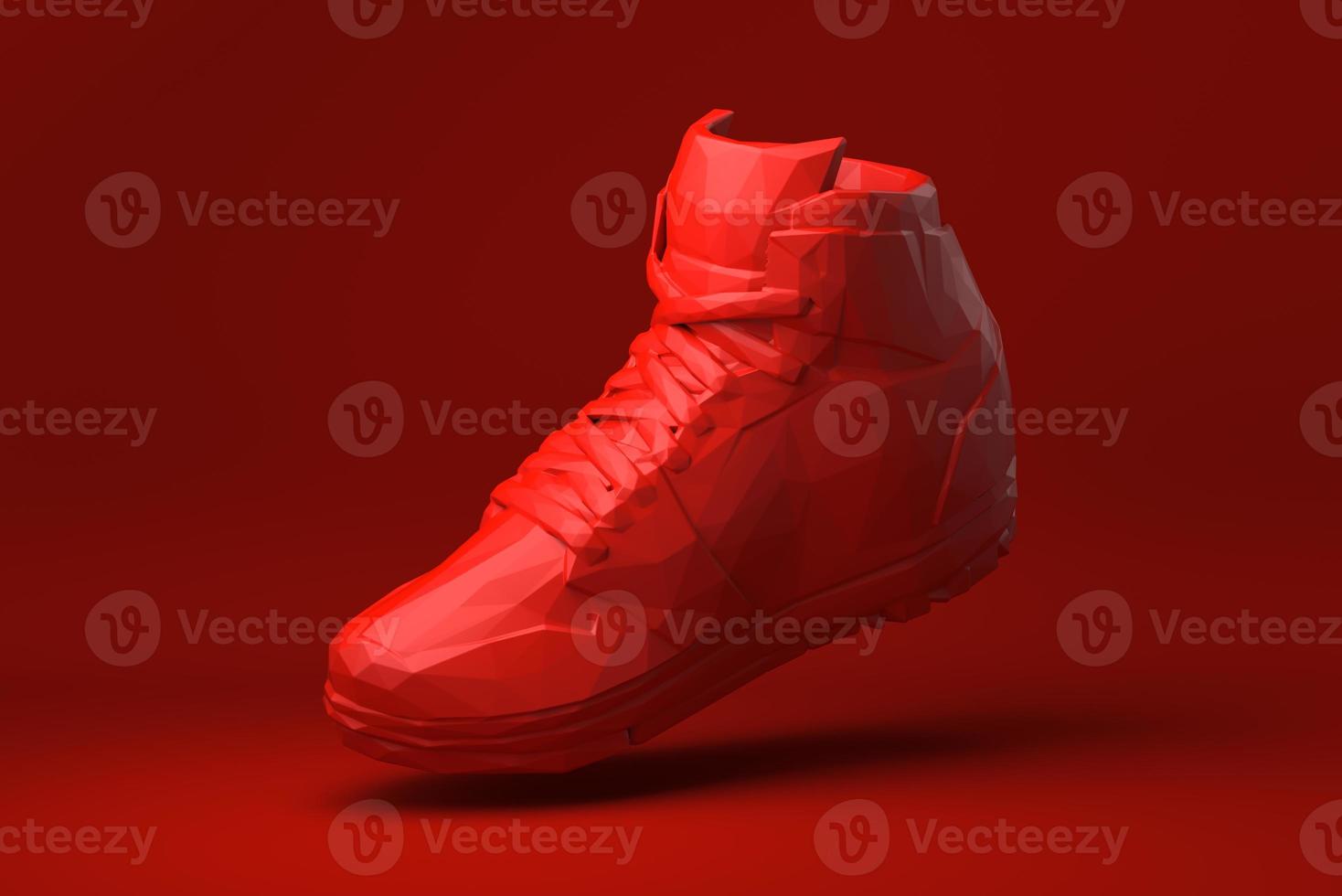 Red shoe floating in red background. minimal concept idea creative. origami style. 3D render. photo